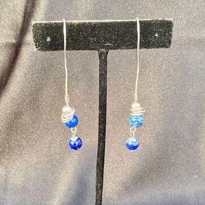Bohemian long lapis lazuli gemstone earrings